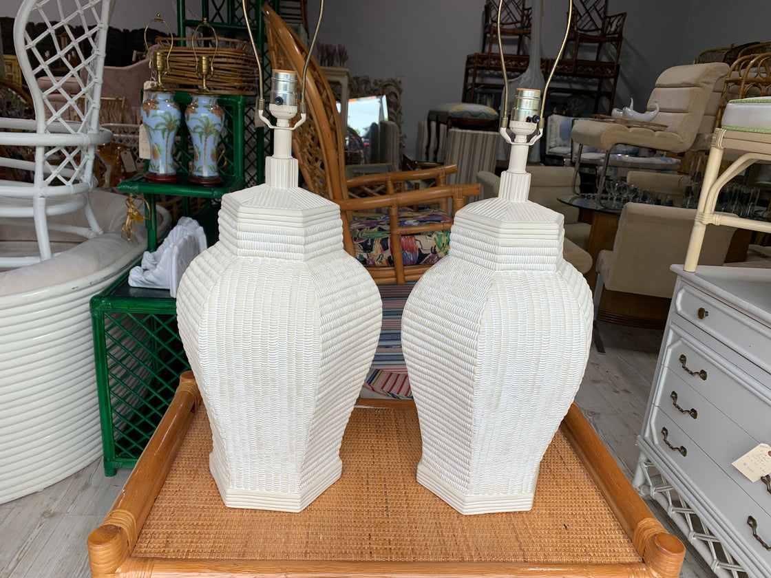 Pair of Plaster Faux Basket Lamps