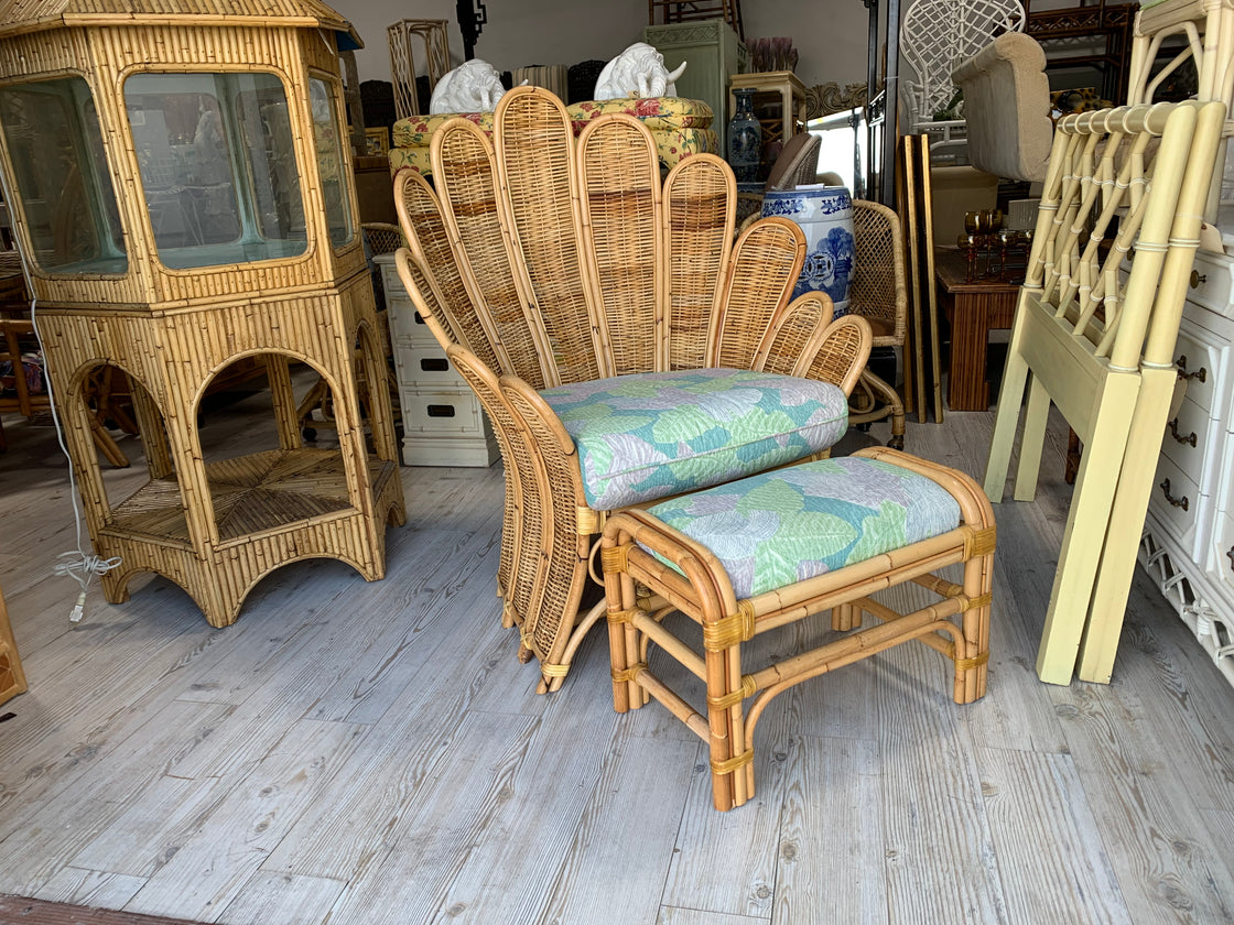 Petal Back Rattan Chair & Ottoman