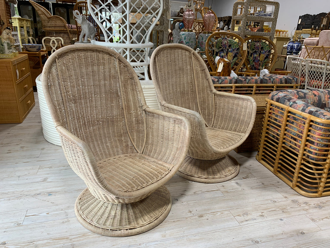 Pair of Swivel Wicker Egg Chairs