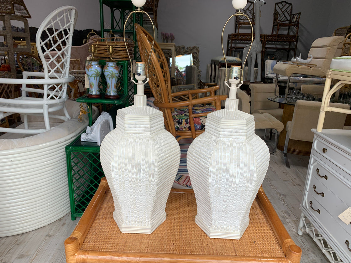Pair of Plaster Faux Basket Lamps