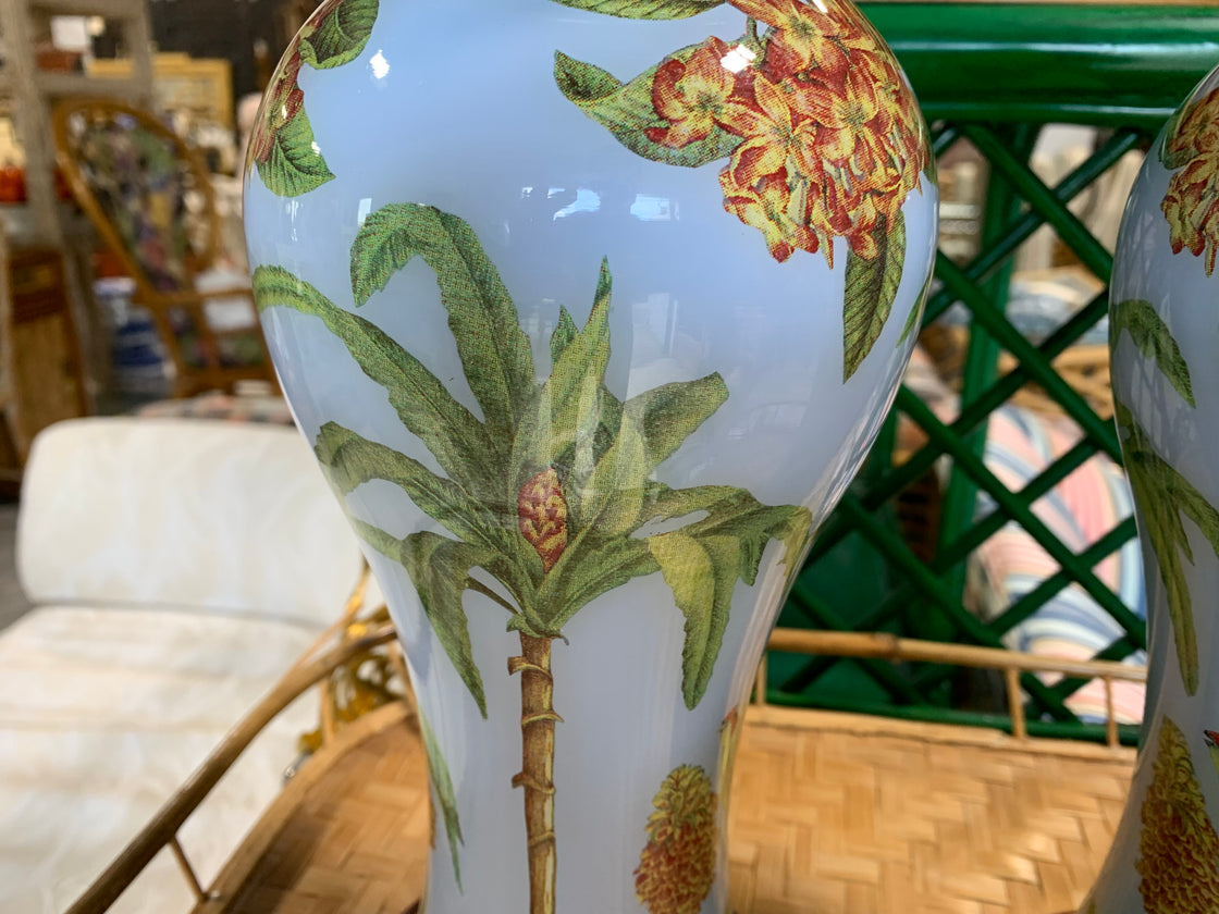Petite Palm Tree & Parrot Glass Lamps