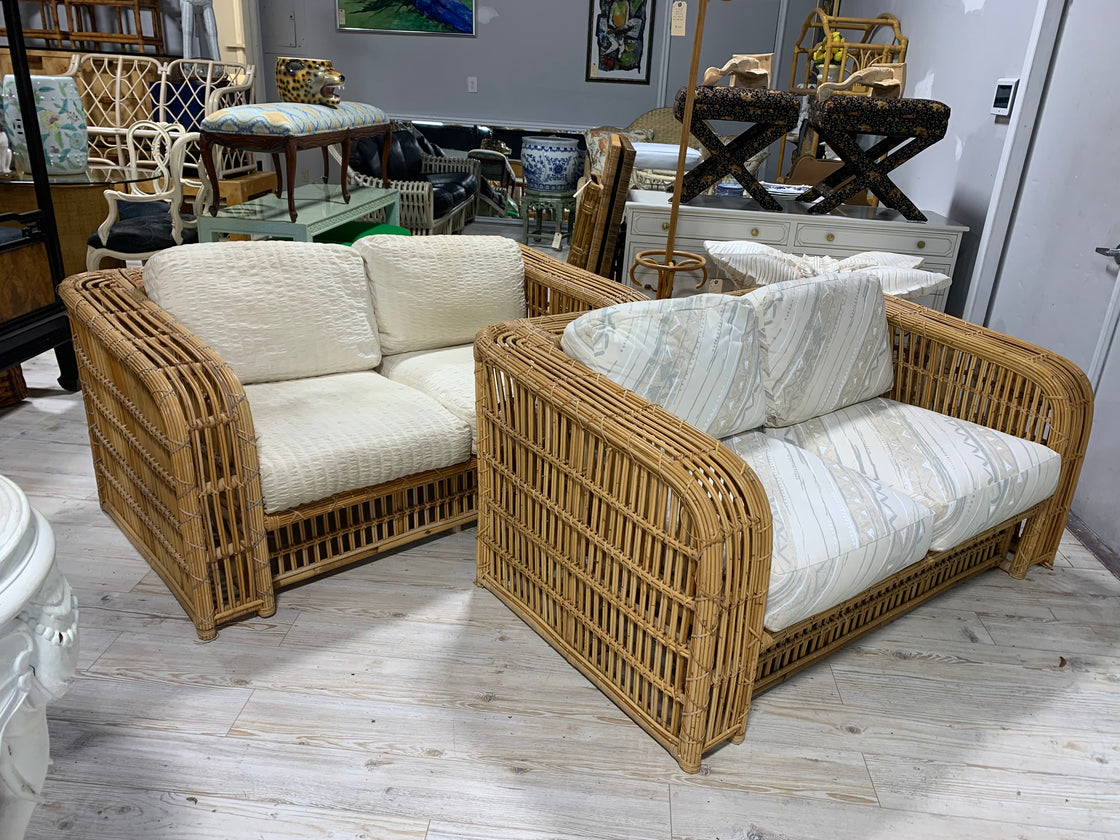 Pair of Stick Wicker Bamboo Settees