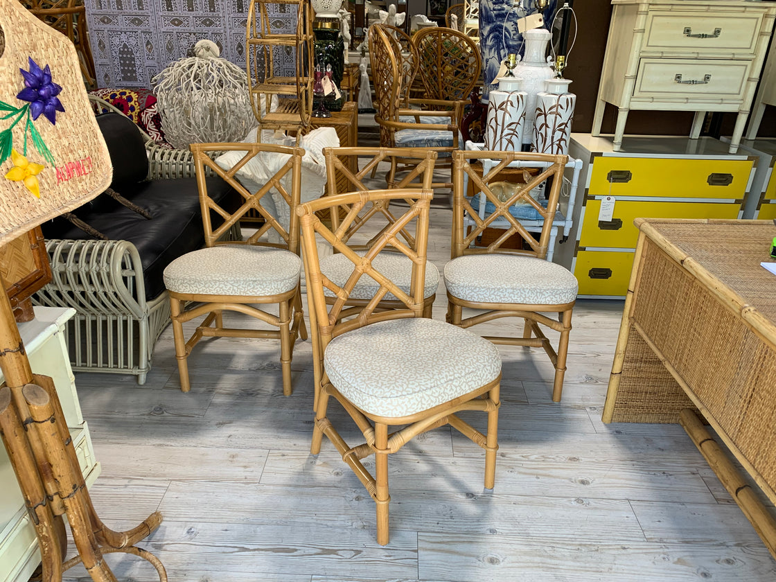 4 Chippendale Rattan Side Chairs