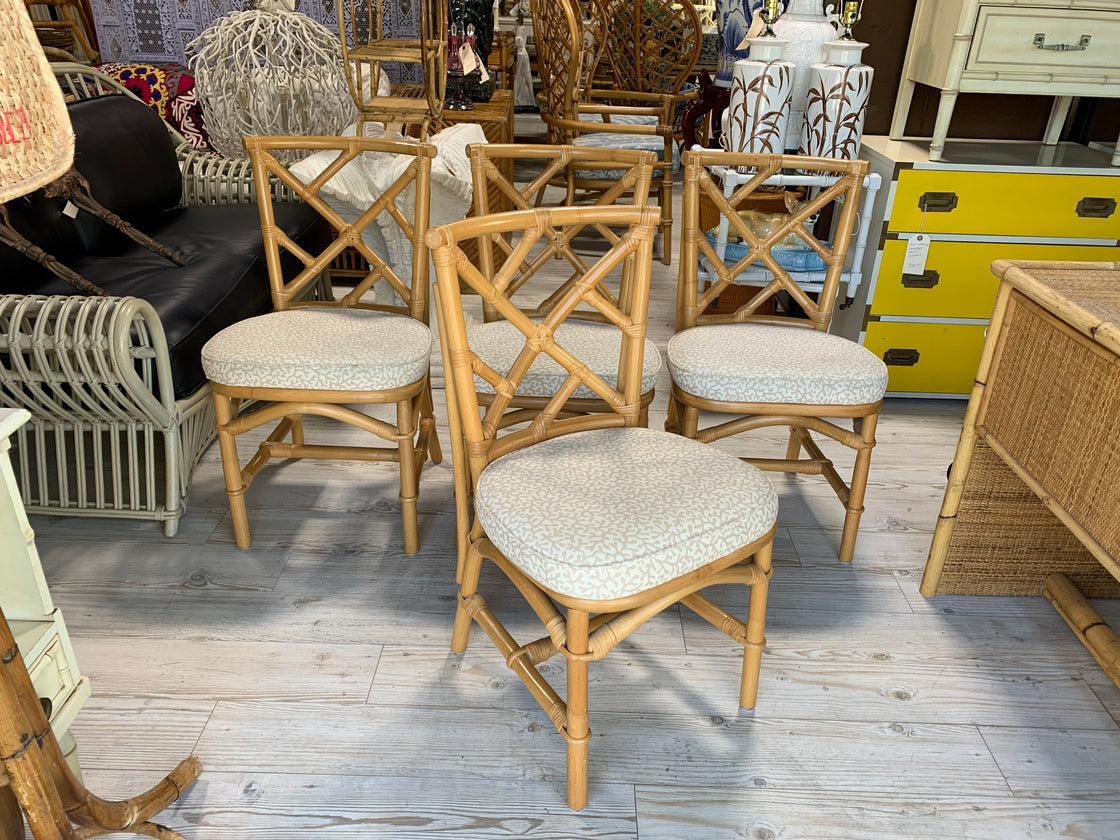 4 Chippendale Rattan Side Chairs