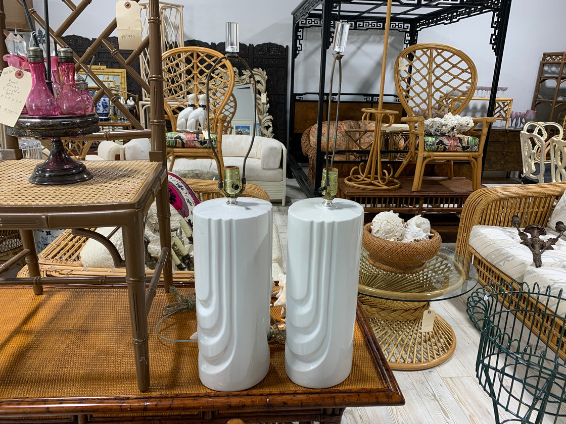 Pair of Mod White Ceramic Lamps