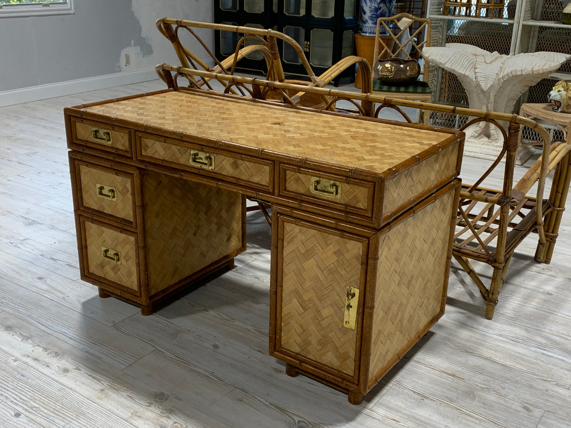 Faux Bamboo Rattan Wrapped Desk
