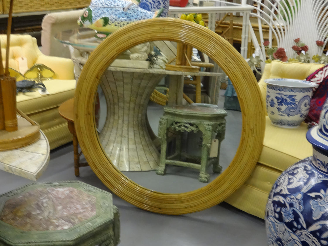 Large Island Style Round Bamboo Mirror