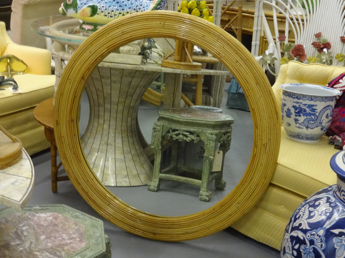 Large Island Style Round Bamboo Mirror