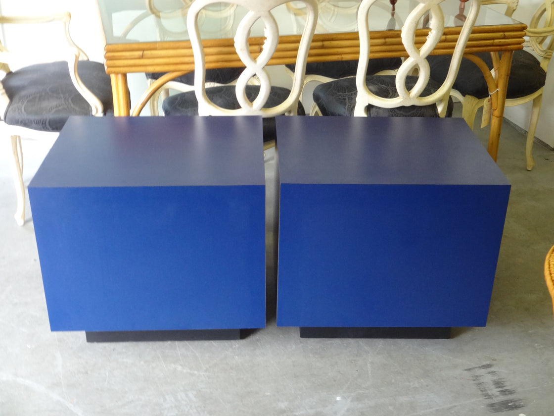 Pair of Navy Modern Mica Cube Tables