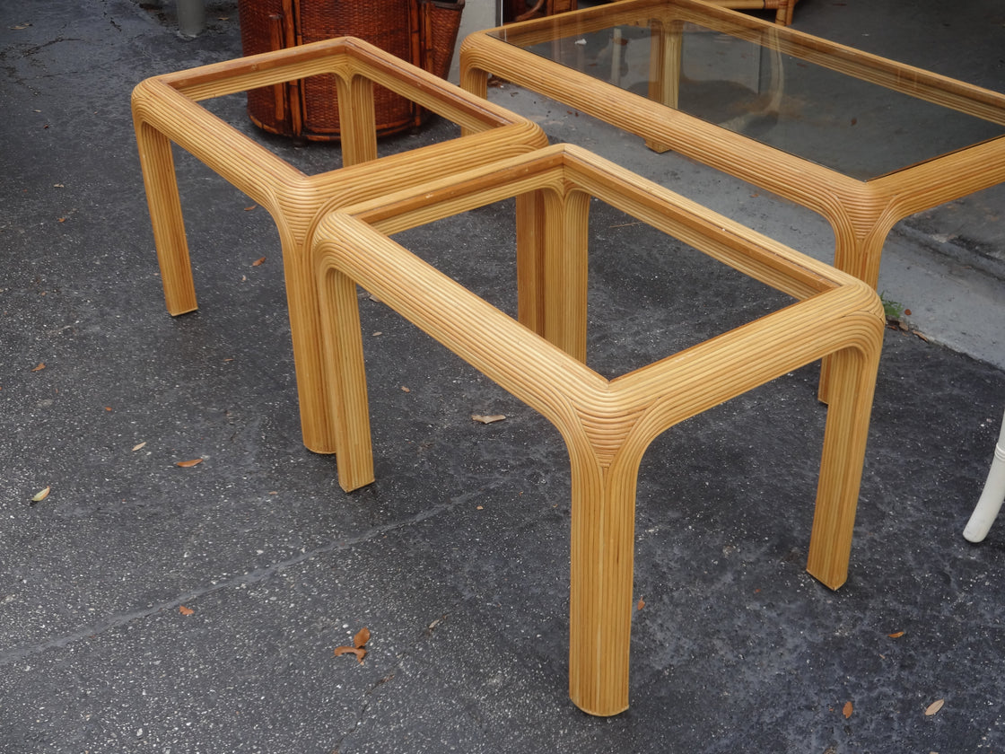 Pair of Split Reed Bamboo Side Tables