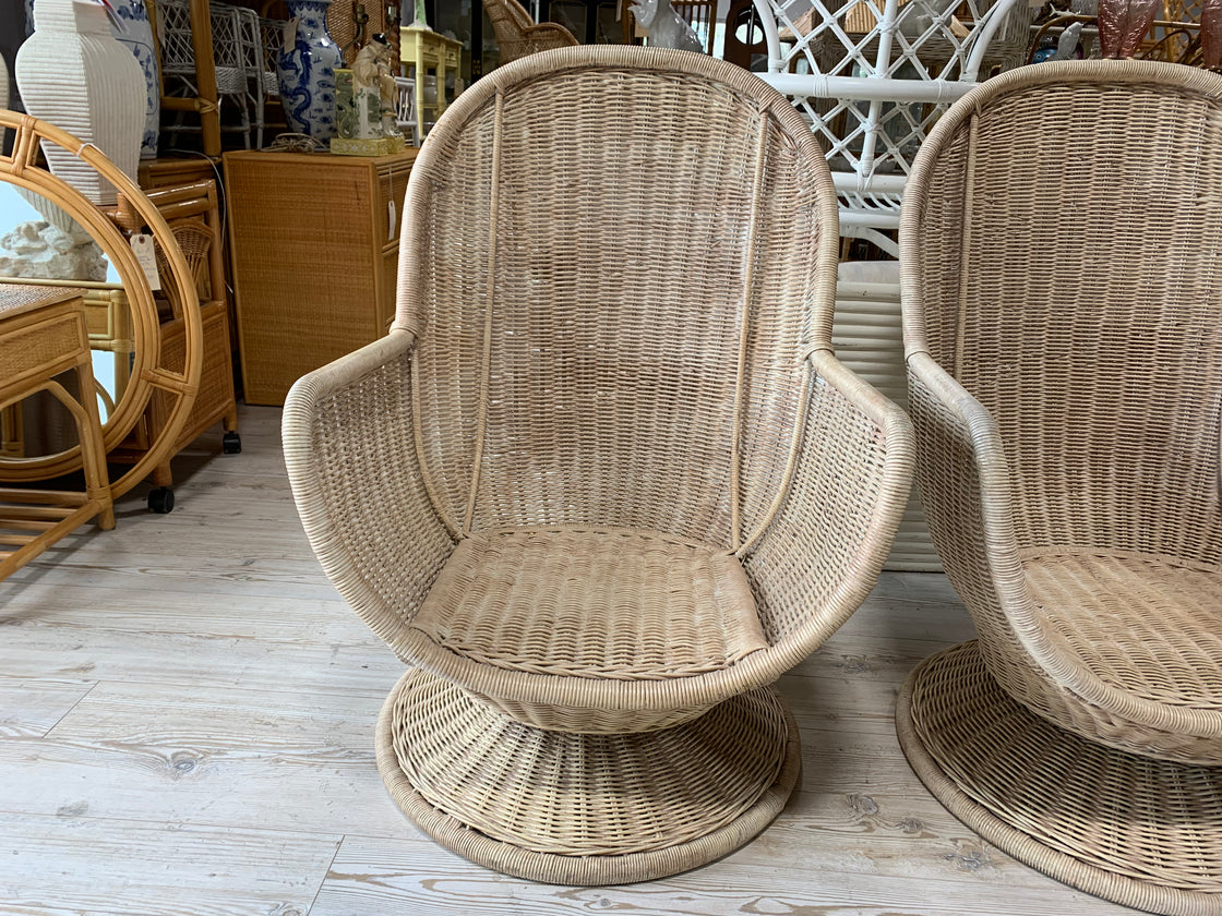 Pair of Swivel Wicker Egg Chairs