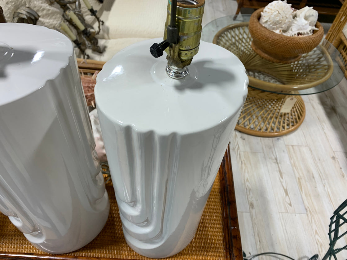 Pair of Mod White Ceramic Lamps