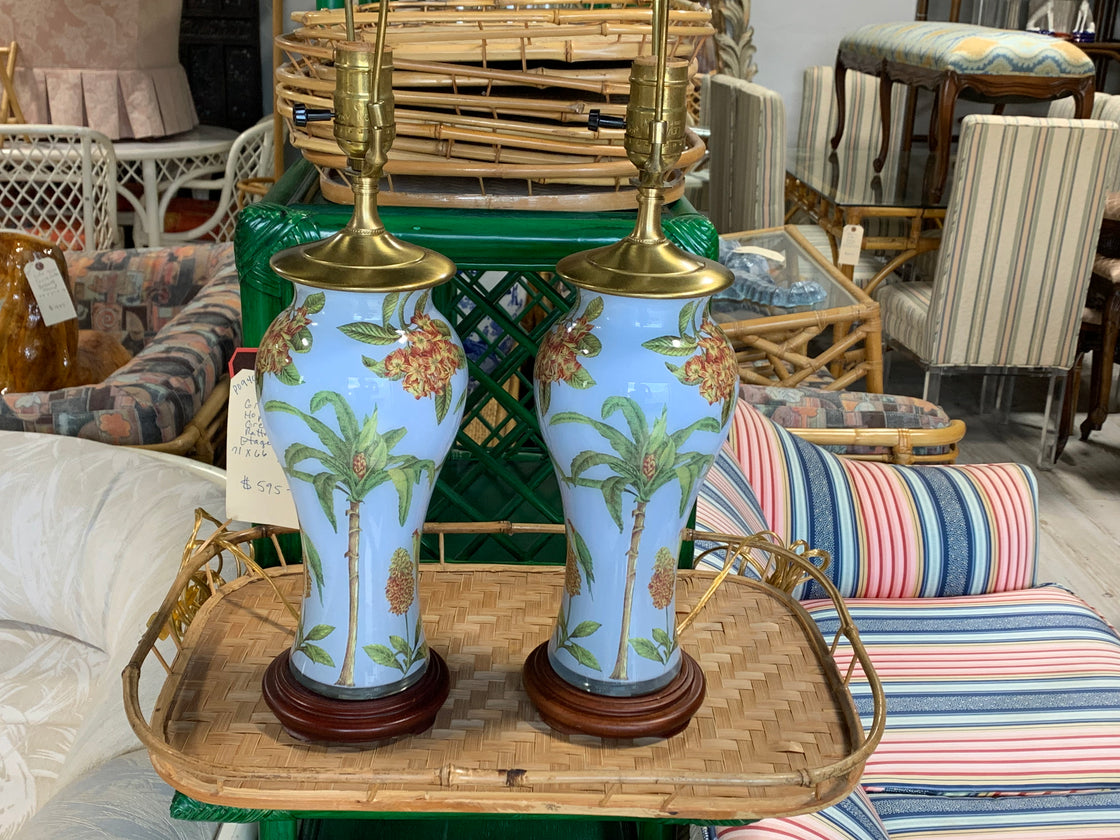 Petite Palm Tree & Parrot Glass Lamps