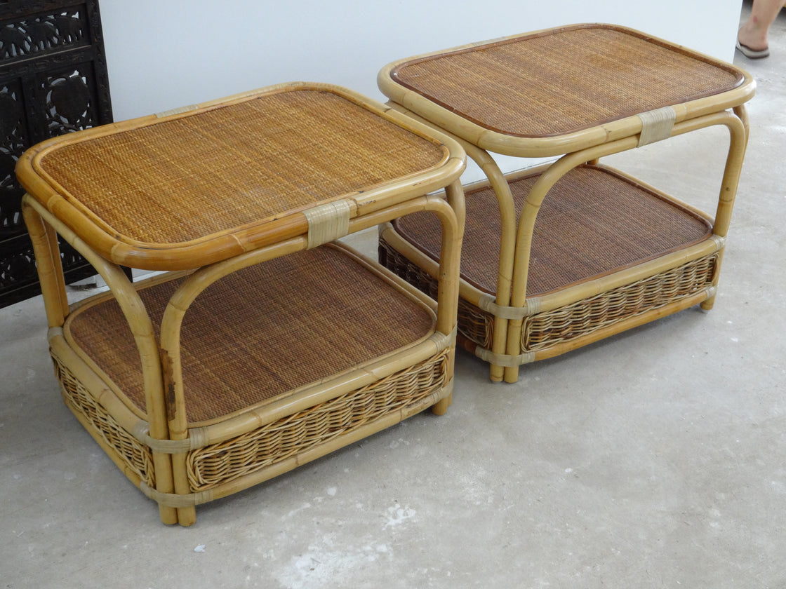 Pair of Rattan & Seagrass Side Tables