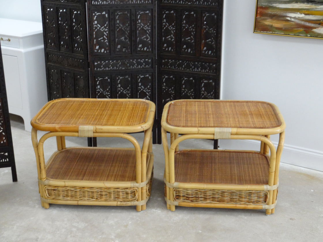 Pair of Rattan & Seagrass Side Tables
