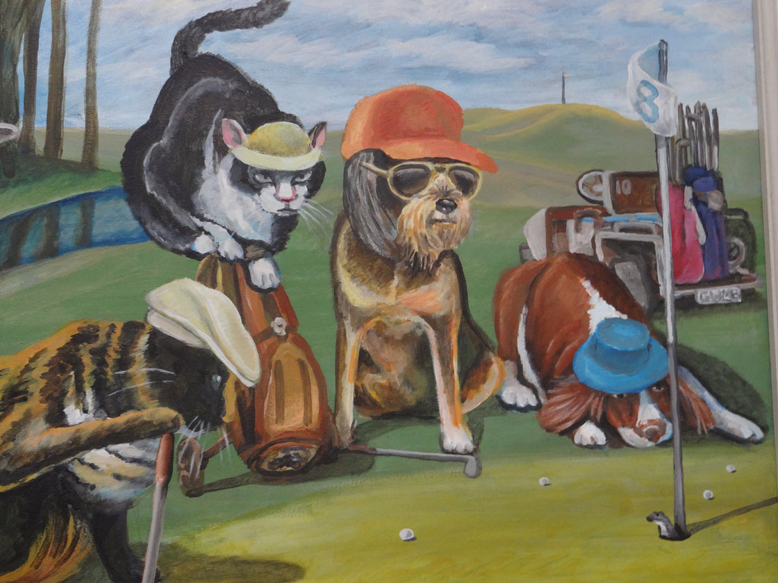 Fun Dogs & Cats Golf Day Painting ... SALE