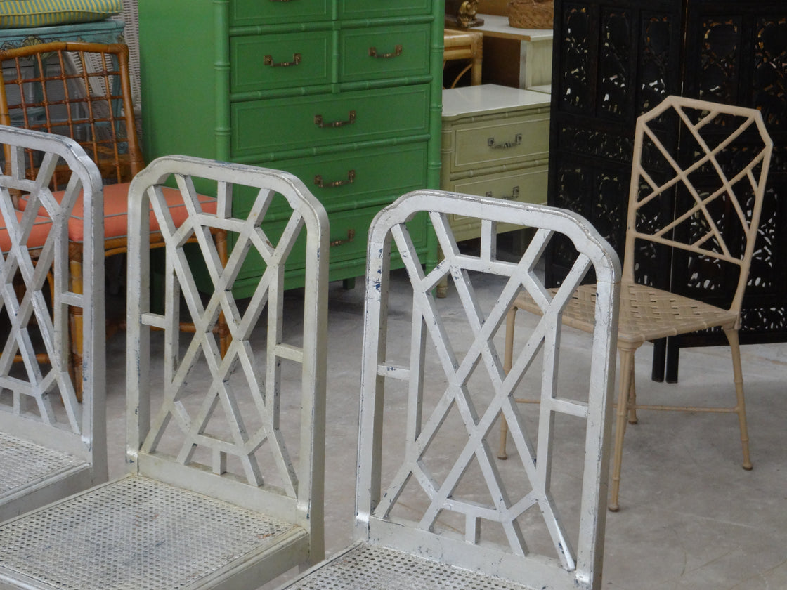4 Silver Chippendale Fretwork Chairs