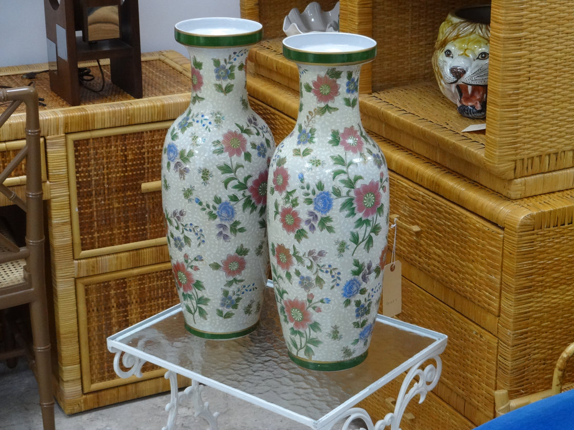 Pair of Large Colorful Flower Vases