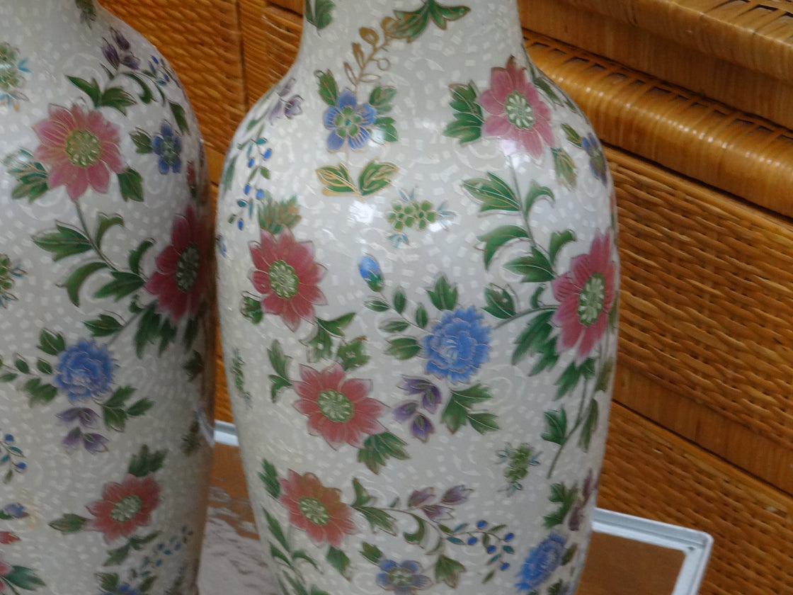 Pair of Large Colorful Flower Vases