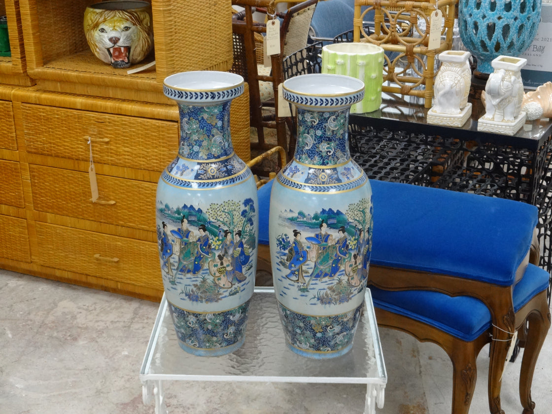 Pair of Blue Asian Inspired Vases