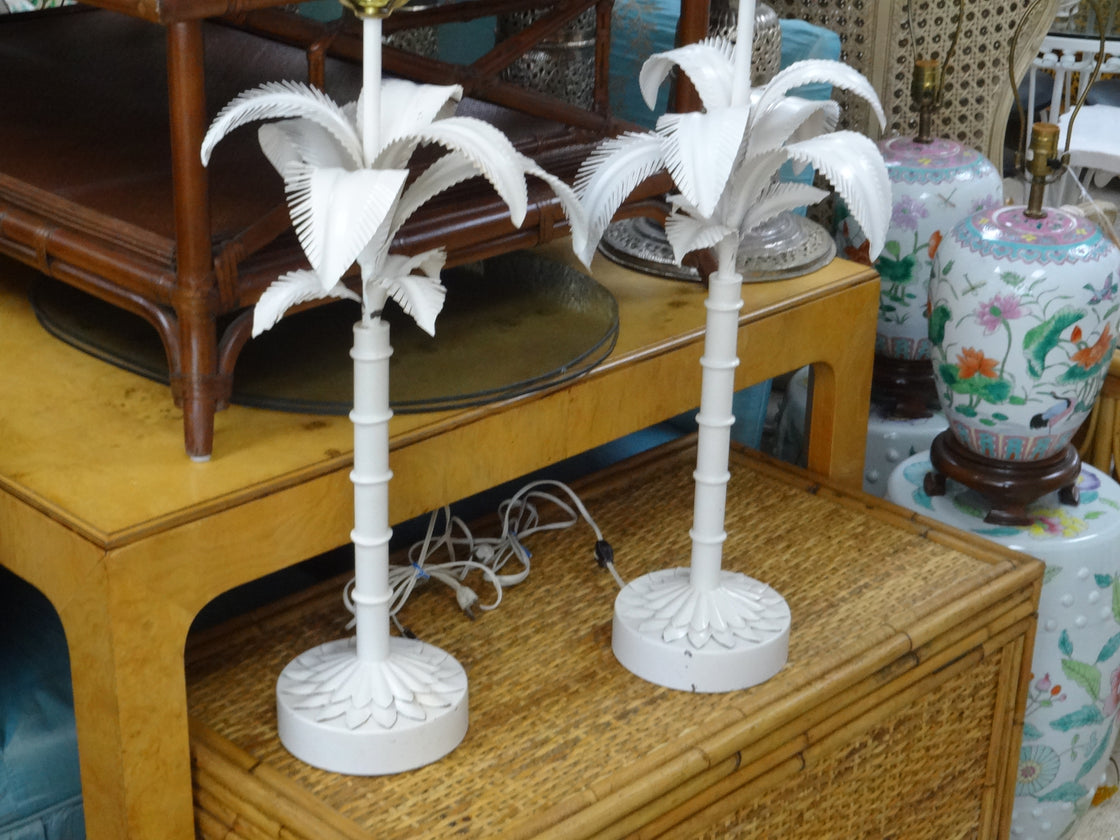 Pair of Breakers Tole Palm Tree Lamps