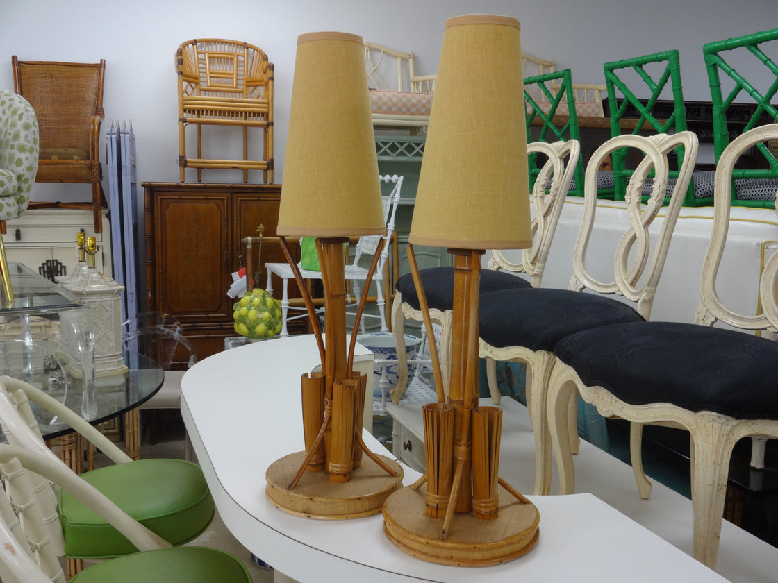 Pair of Old Florida Bamboo Lamps