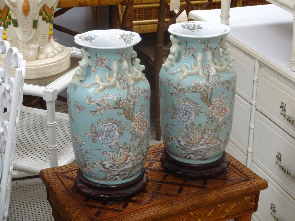 Pair of Turquoise Asian Inspired Vases