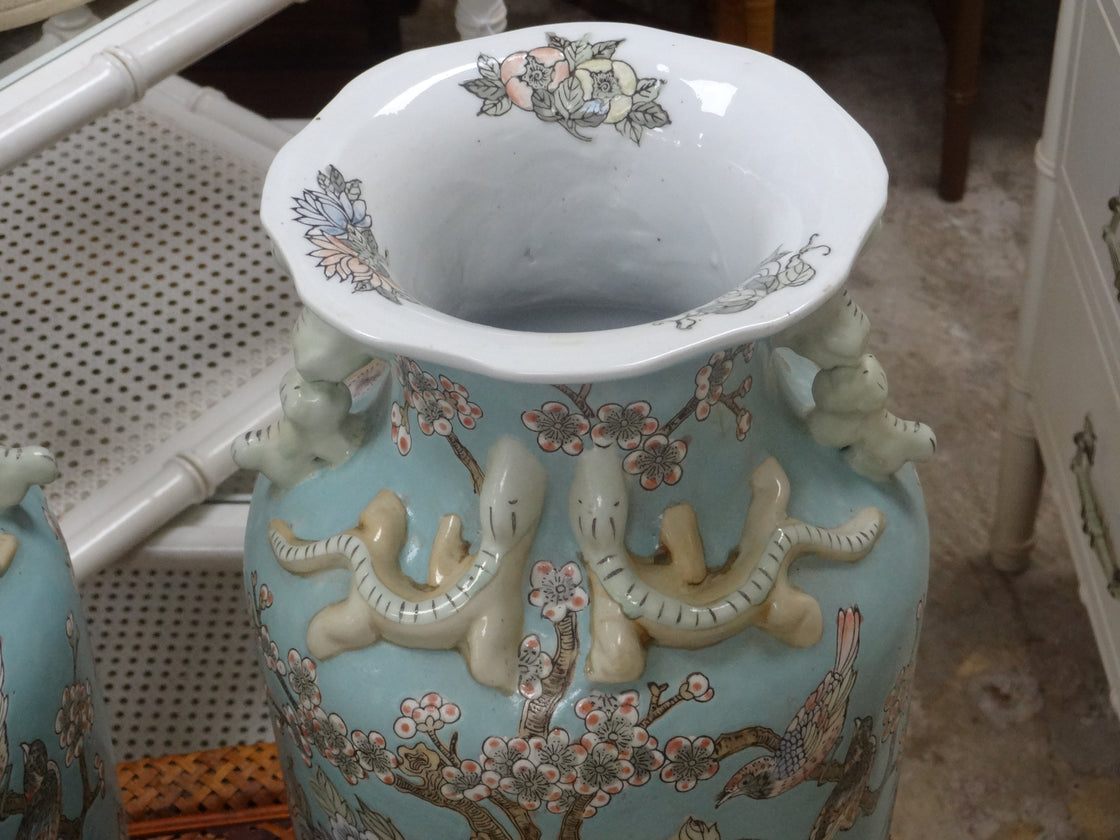 Pair of Turquoise Asian Inspired Vases