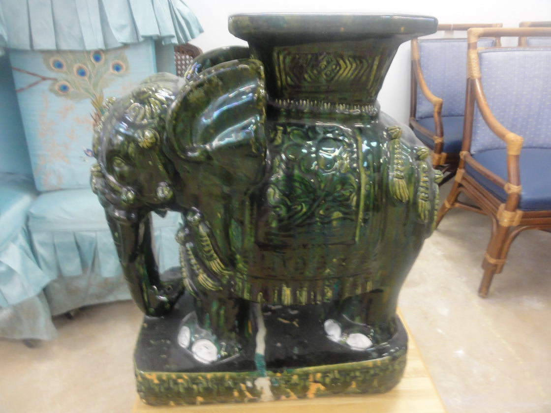 Green Glazed Elephant Garden Seat .. SALE