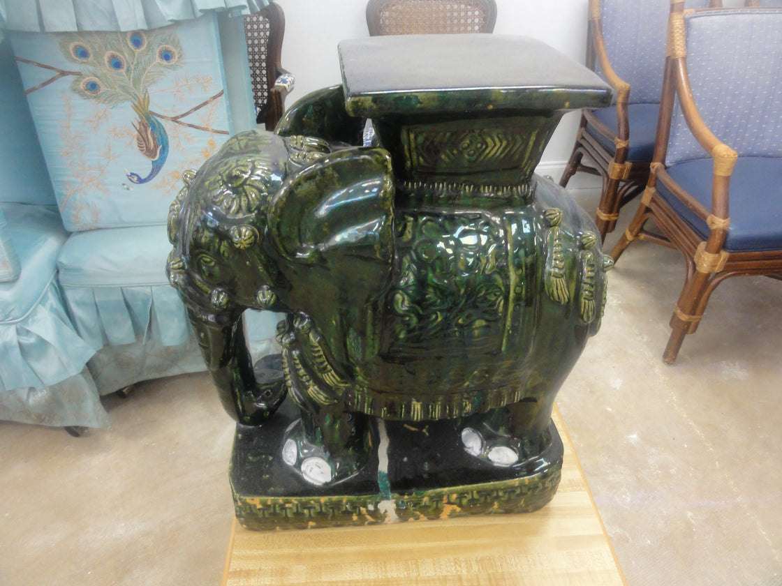 Green Glazed Elephant Garden Seat .. SALE