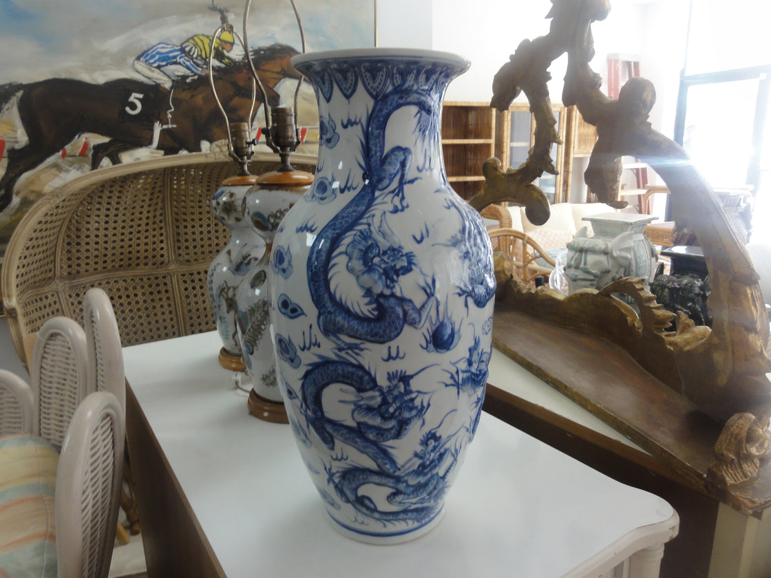 Ceramic Blue & White Dragon Vase