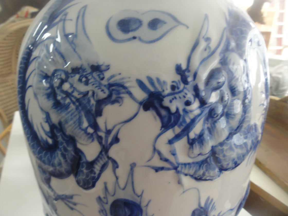 Ceramic Blue & White Dragon Vase .. SALE