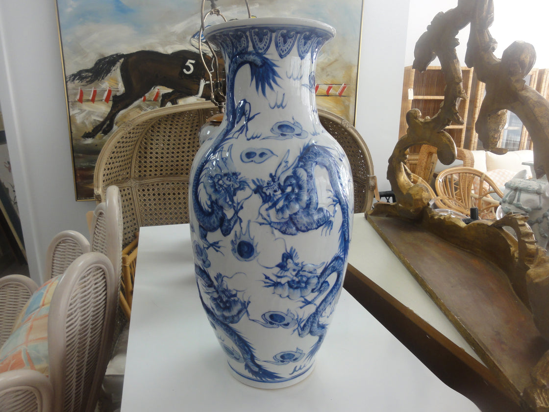 Ceramic Blue & White Dragon Vase .. SALE