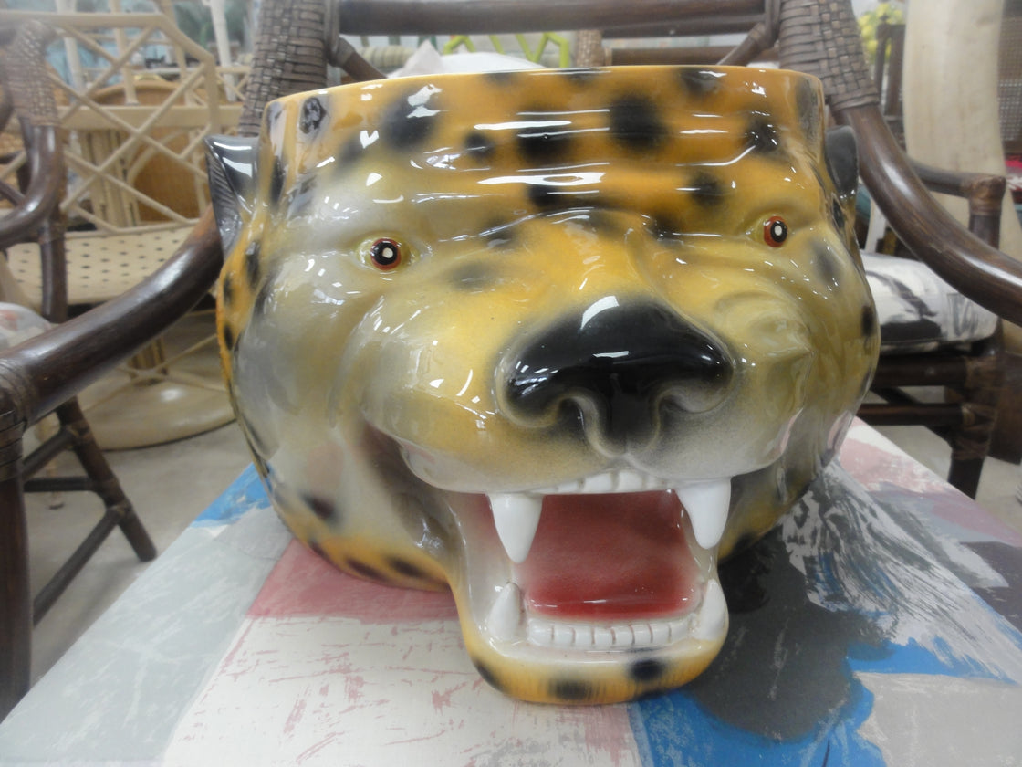 Italian Ceramic Leopard Cachepot
