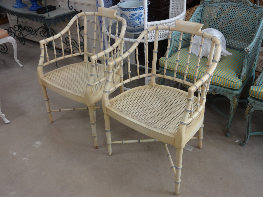 Pair of Faux Bamboo & Cane Chairs