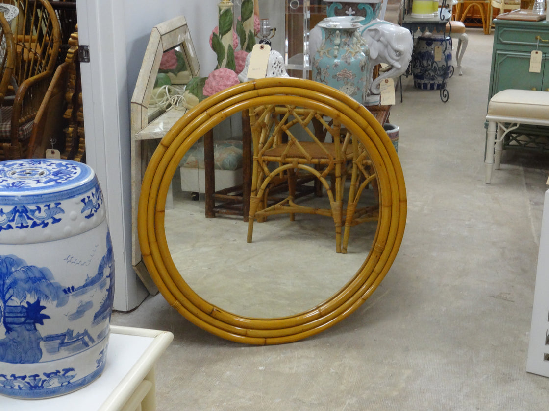 Old Florida Style Round Rattan Mirror