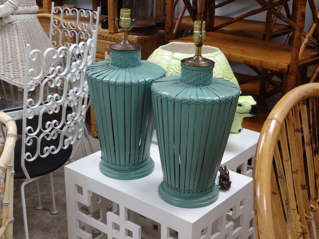 Pair of Sea Green Basket Lamps