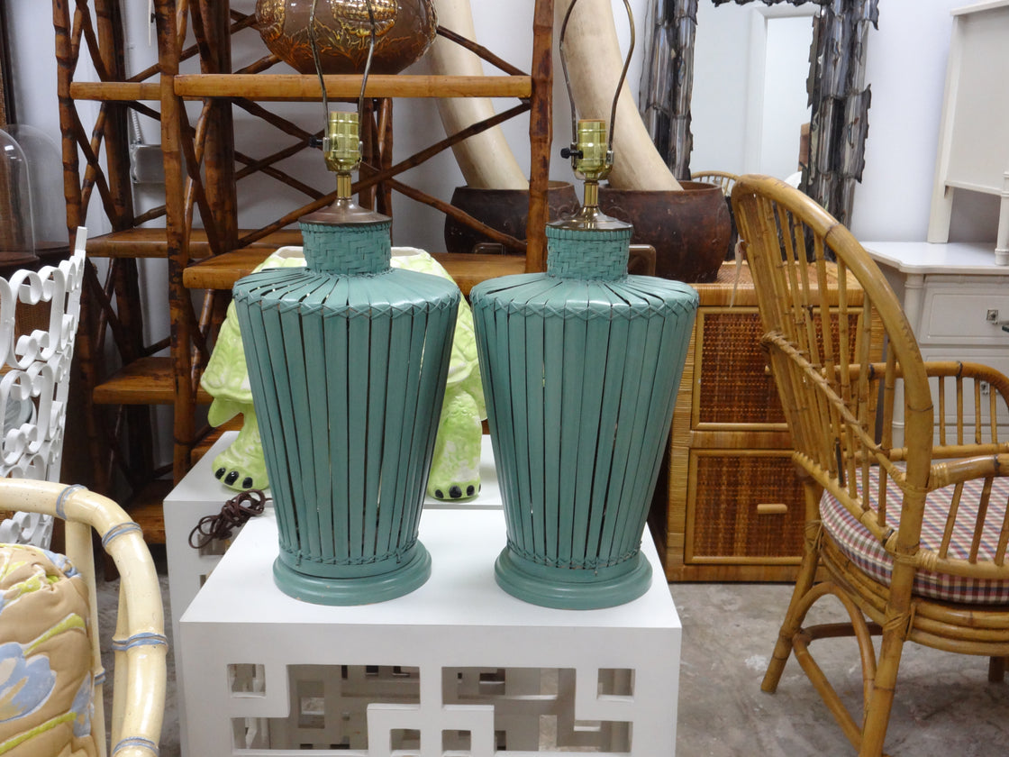 Pair of Sea Green Basket Lamps