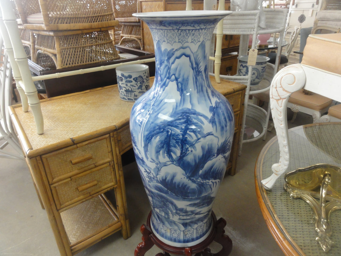 Blue & White Asian Pagoda Vase