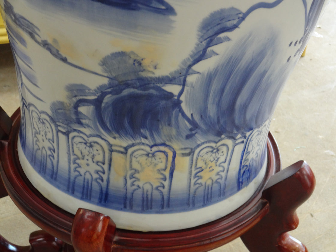 Blue & White Asian Pagoda Vase